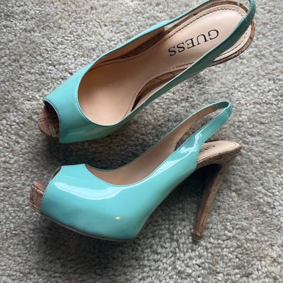 Guess brand peep toe teal heels, size 7.5, only worn once - Picture 2 of 4